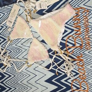 Beach Bunny Siren's Song XS Triangle Top Lg Skimpy Tie Side Bottom NWT